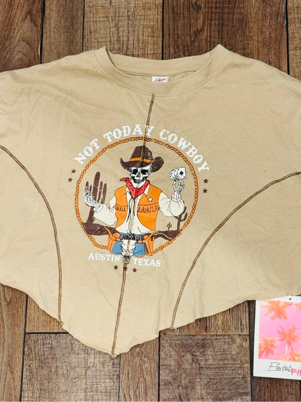 Electric Pink Crop Graphic Tee in Tan - Not Today Cowboy
